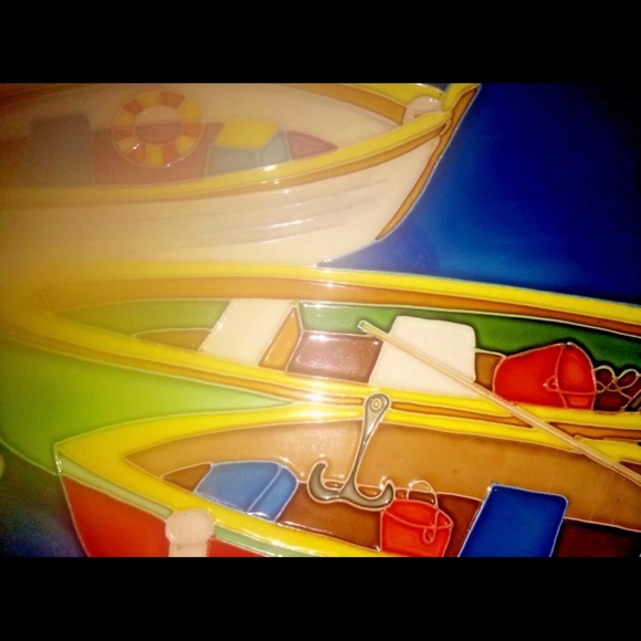 New Enamel Boating Scene Wall Hanging 11” x 14”